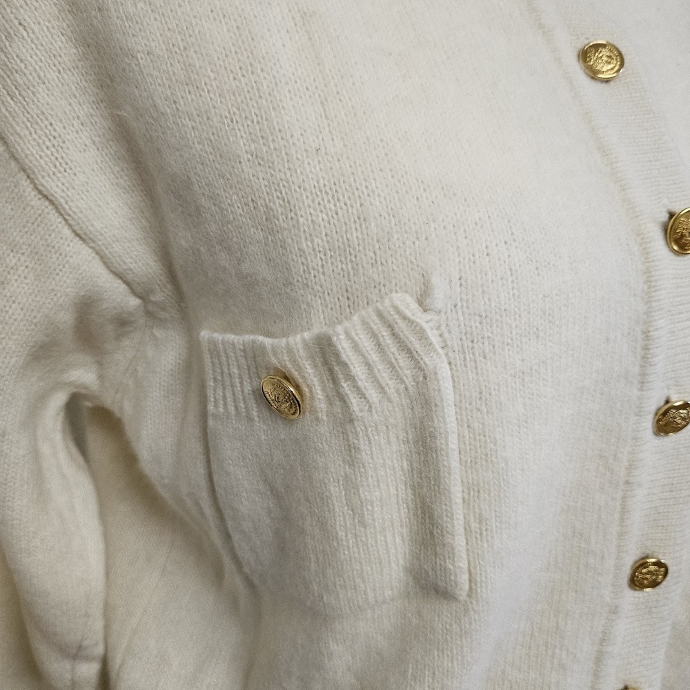 Vintage 80s Forenza Angora Lambswool Ivory Button Front Cardigan Size M Preppy - Picture 4 of 12